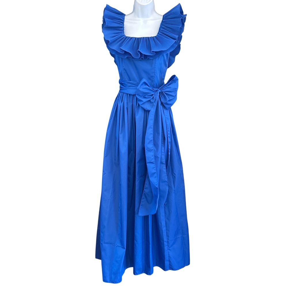 Vintage 80s Prom Themes Maxi Dress Royal Blue Ruffle Prom Regencycore Royalcore